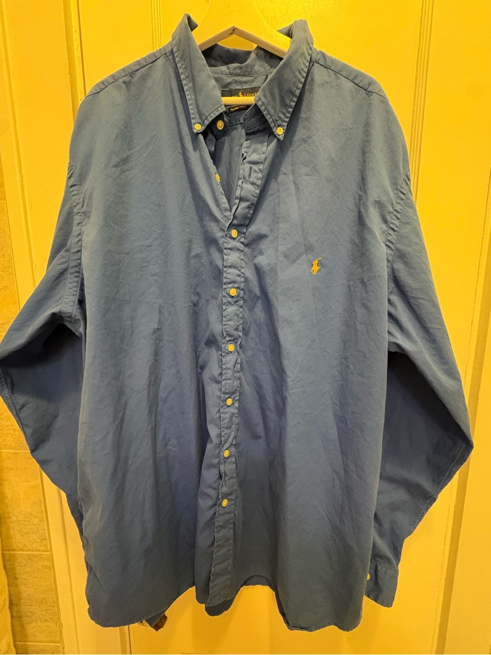 Ralph Lauren Blue Button-Down Shirt with Yellow Pony, Preppy New England style